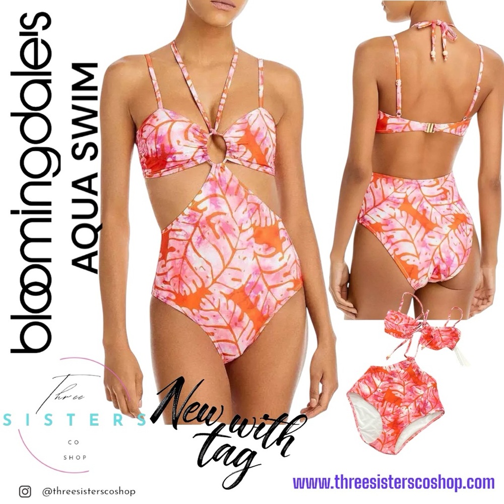 Aqua x Studio 189 Swimwear Monokini new with tag Bloomingdale’s Tropical Print